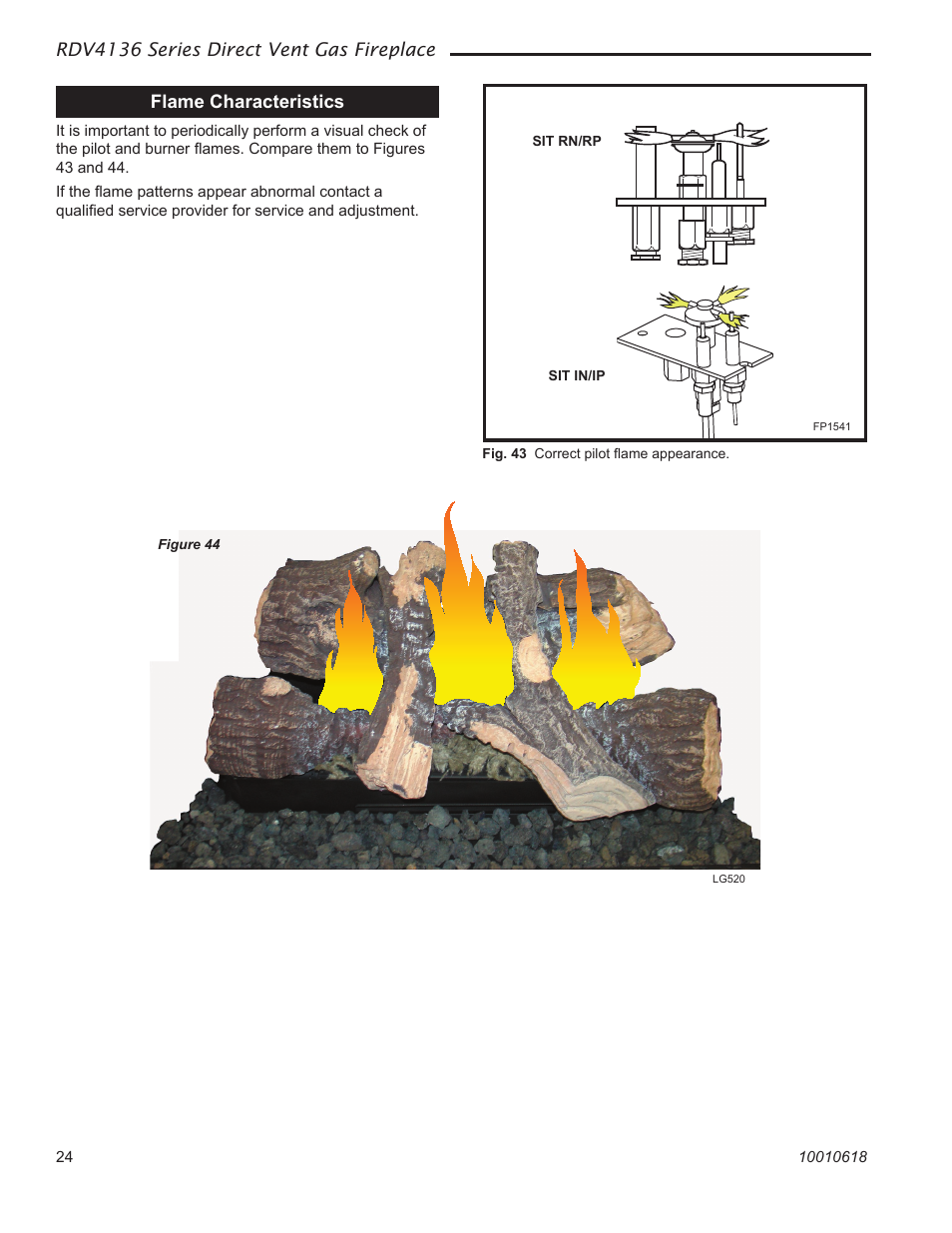 Rdv4136 series direct vent gas fireplace, Flame characteristics | Majestic Appliances RDV4136 User Manual | Page 24 / 40