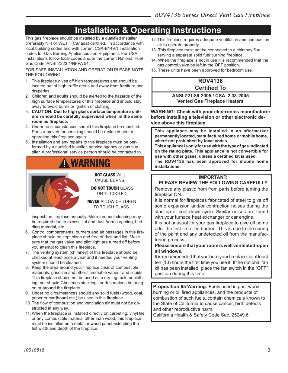 Installation & operating instructions | Majestic Appliances RDV4136 User Manual | Page 3 / 40