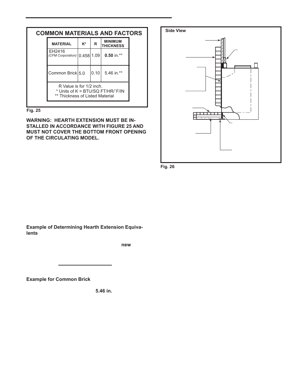 Majestic fireplaces, Odsr series "a, Common materials and factors | Majestic Appliances ODSR36A User Manual | Page 17 / 24