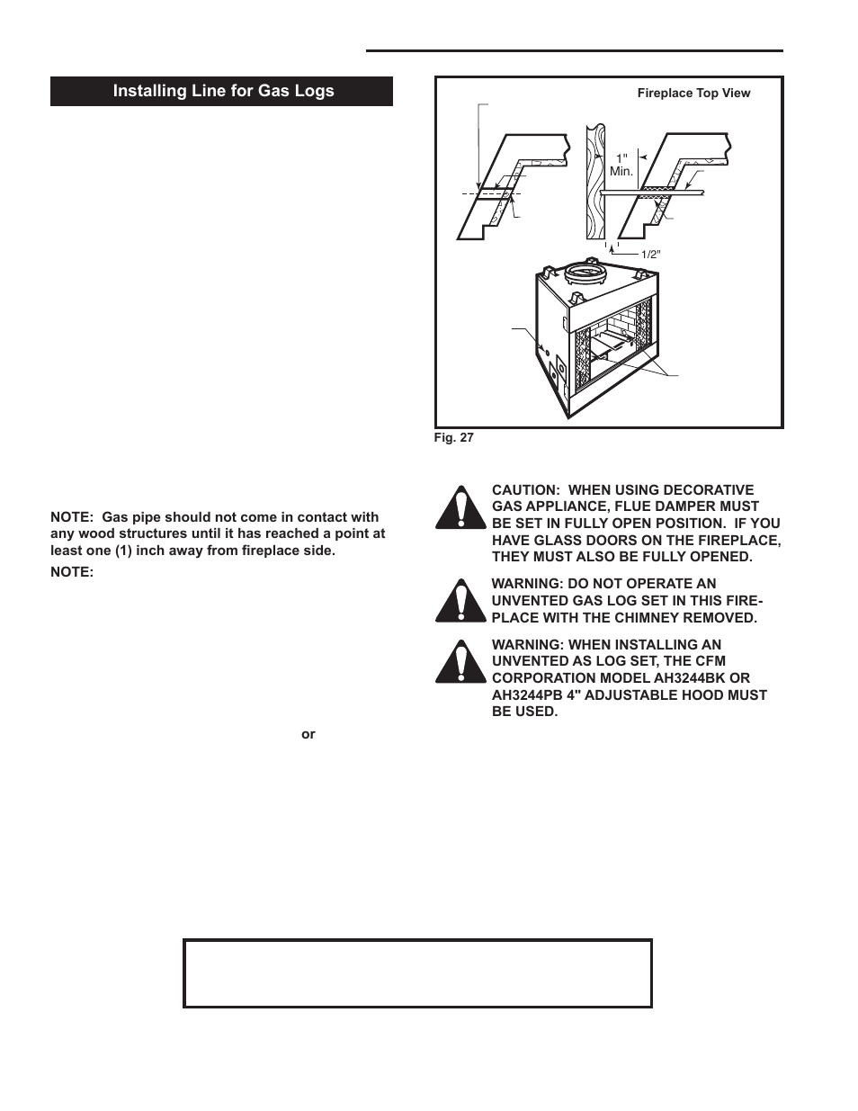 Majestic fireplaces, Odsr series "a, Installing line for gas logs | Majestic Appliances ODSR36A User Manual | Page 18 / 24