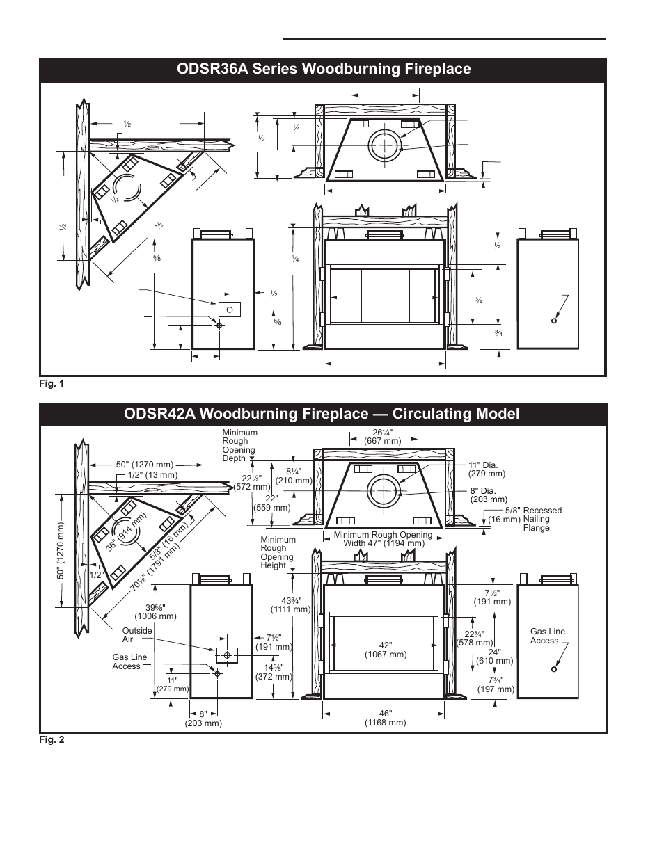 Majestic fireplaces, Odsr series "a, Odsr42a woodburning fireplace — circulating model | Odsr36a series woodburning fireplace | Majestic Appliances ODSR36A User Manual | Page 4 / 24