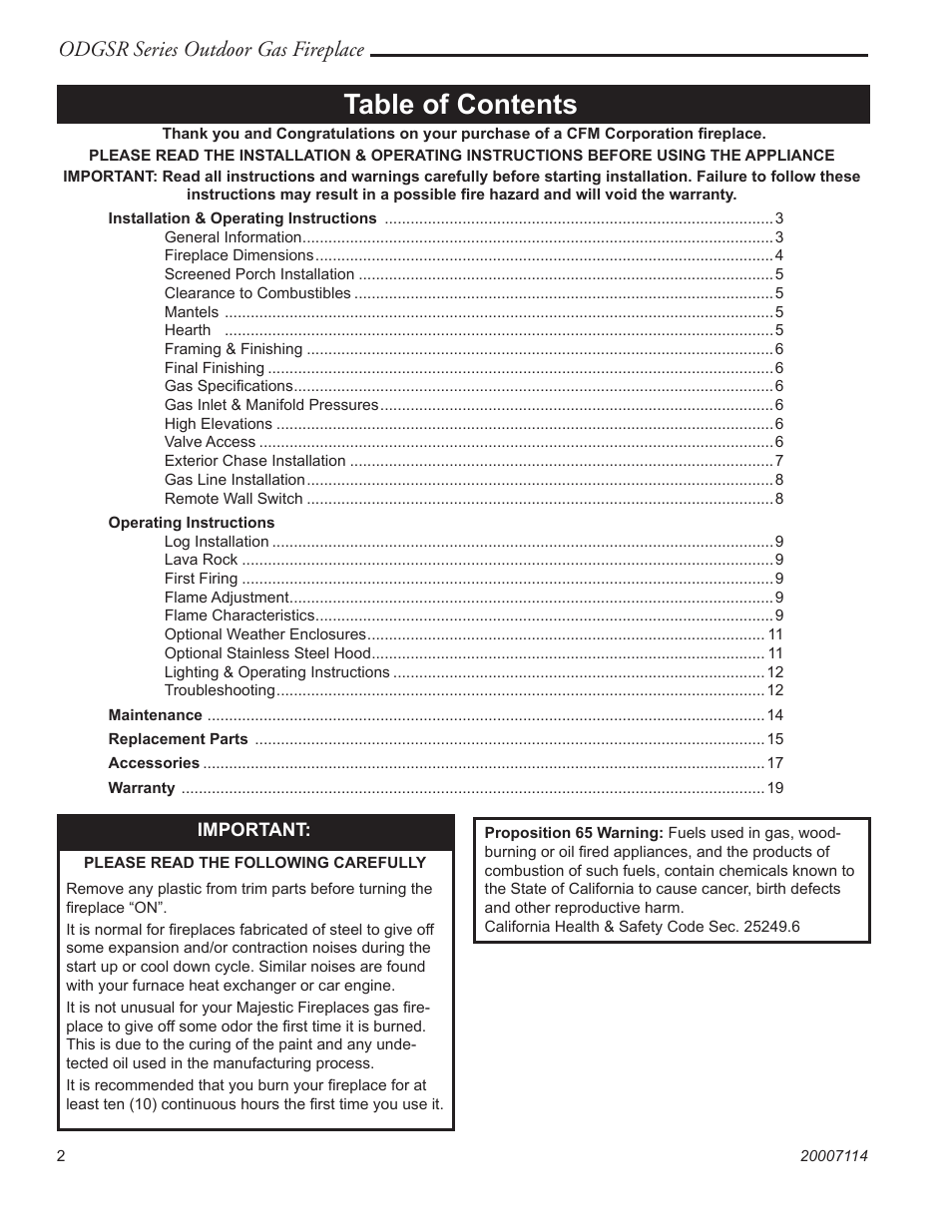 Majestic Appliances ODGSR36A User Manual | Page 2 / 20