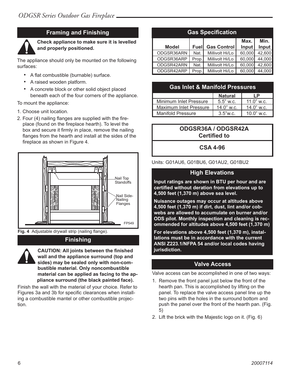 Odgsr series outdoor gas fireplace | Majestic Appliances ODGSR36A User Manual | Page 6 / 20