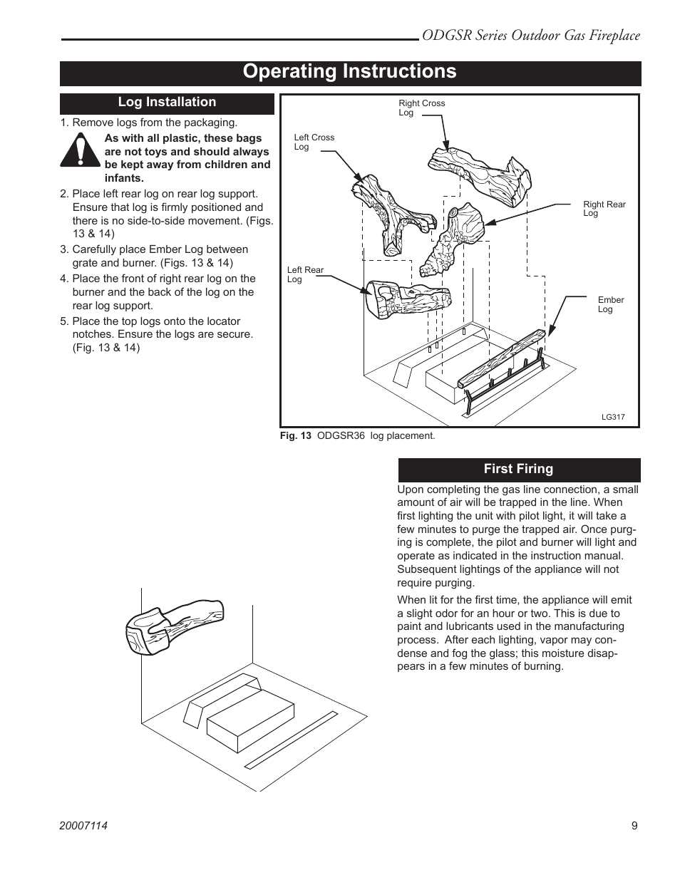 Operating instructions, Odgsr series outdoor gas fireplace | Majestic Appliances ODGSR36A User Manual | Page 9 / 20