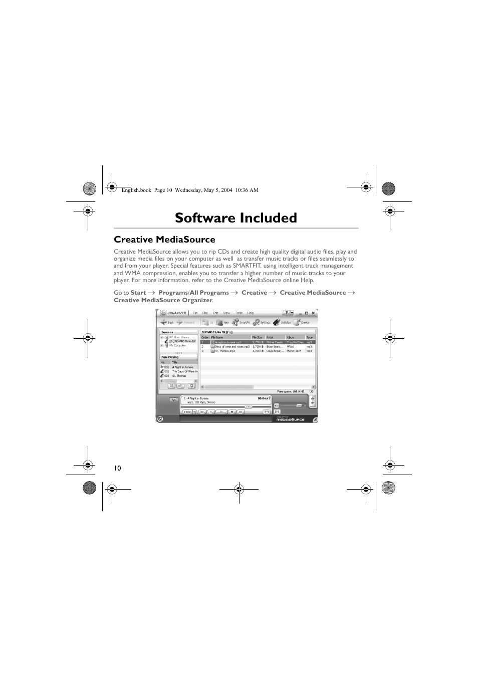 Software included, Creative mediasource | Musica CD Player User Manual | Page 10 / 184