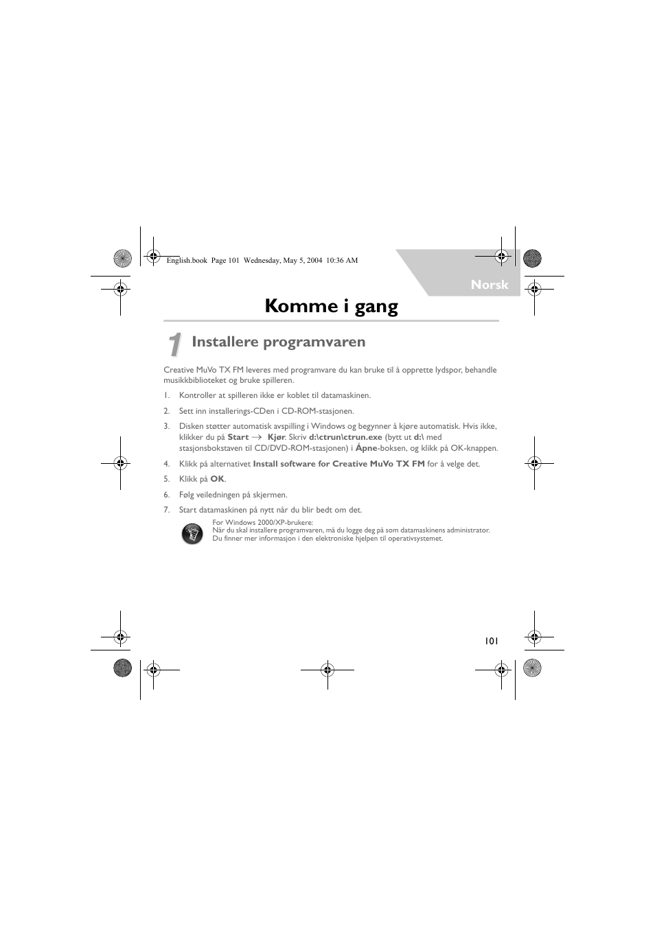 Komme i gang, Installere programvaren | Musica CD Player User Manual | Page 101 / 184