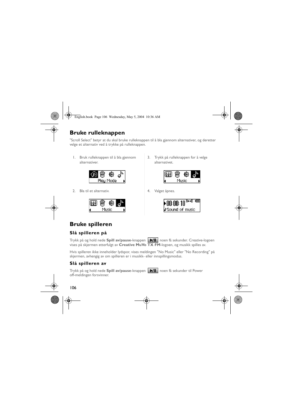 Bruke rulleknappen, Bruke spilleren | Musica CD Player User Manual | Page 106 / 184