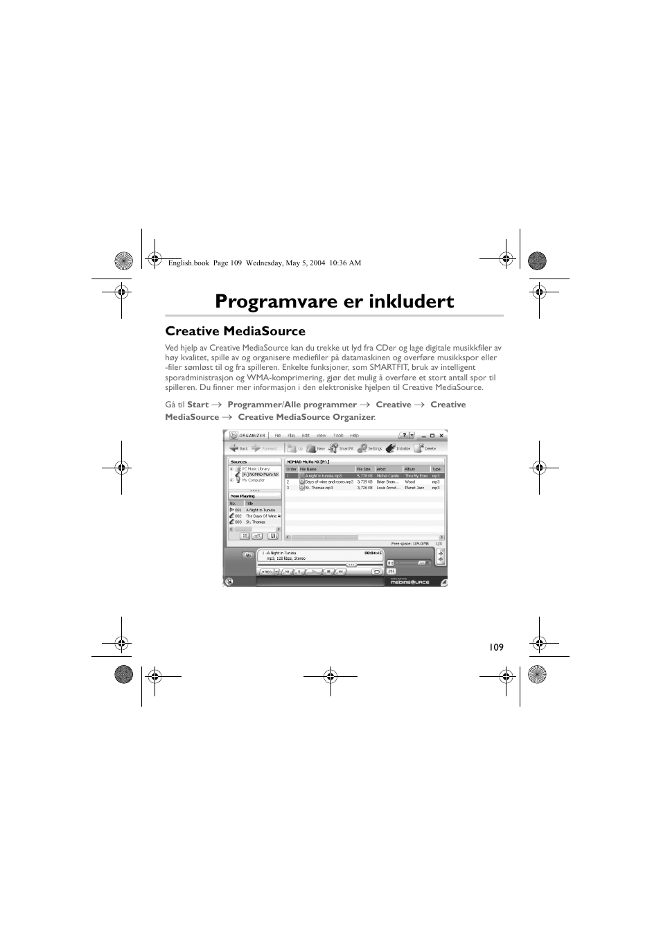 Programvare er inkludert, Creative mediasource | Musica CD Player User Manual | Page 109 / 184