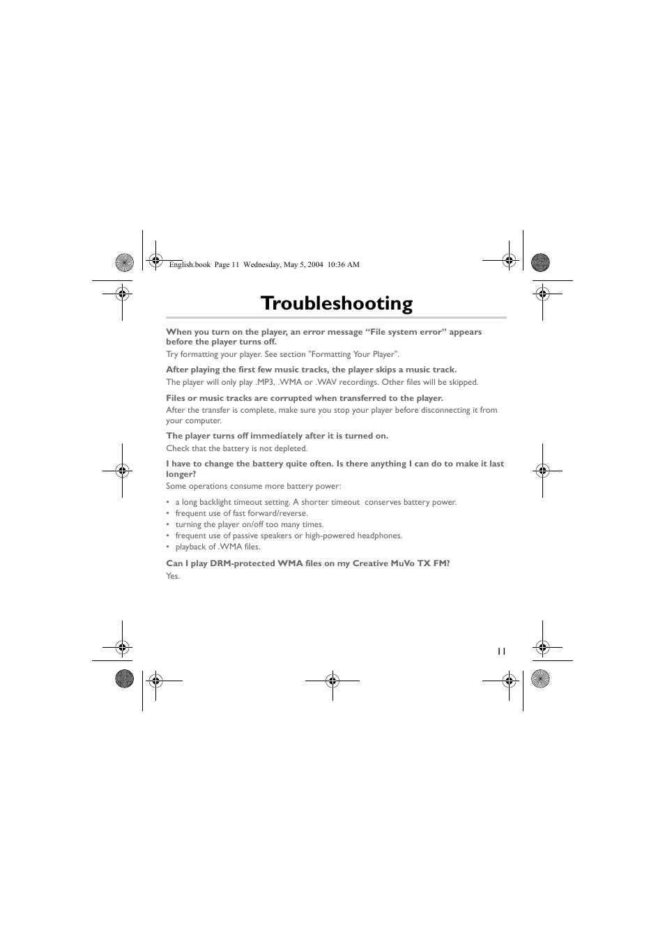 Troubleshooting | Musica CD Player User Manual | Page 11 / 184