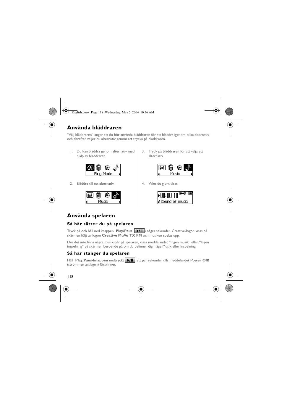 Använda bläddraren, Använda spelaren | Musica CD Player User Manual | Page 118 / 184