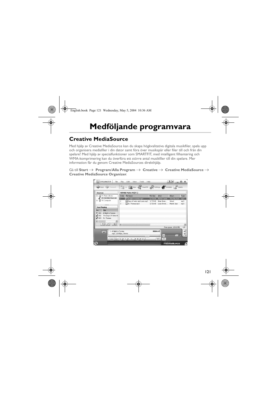 Medföljande programvara, Creative mediasource | Musica CD Player User Manual | Page 121 / 184