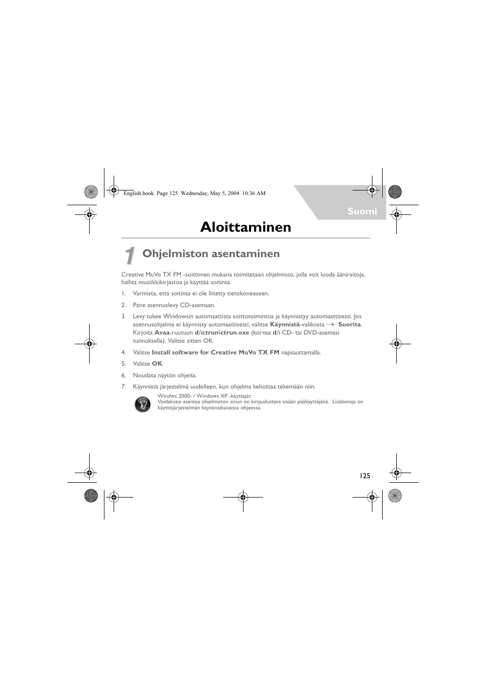 Aloittaminen, Ohjelmiston asentaminen | Musica CD Player User Manual | Page 125 / 184