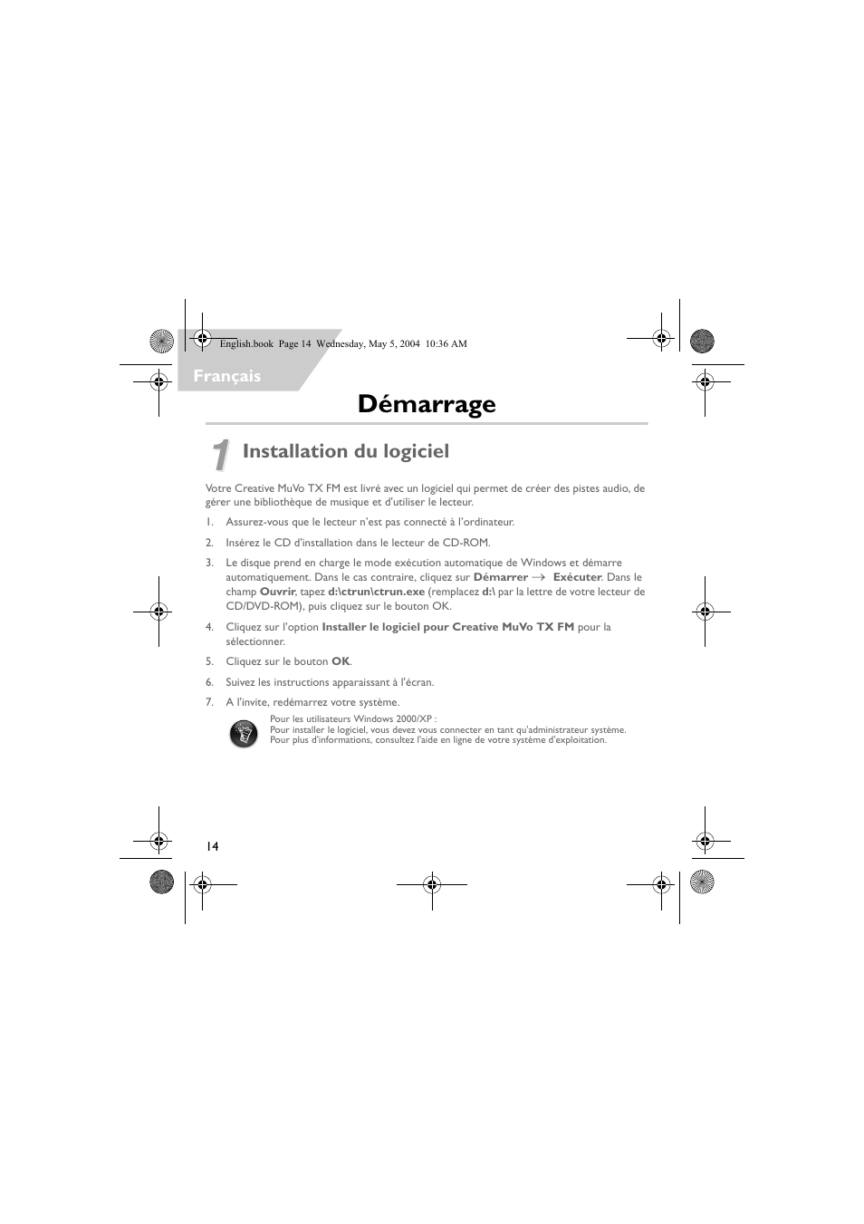 Démarrage, Installation du logiciel | Musica CD Player User Manual | Page 14 / 184