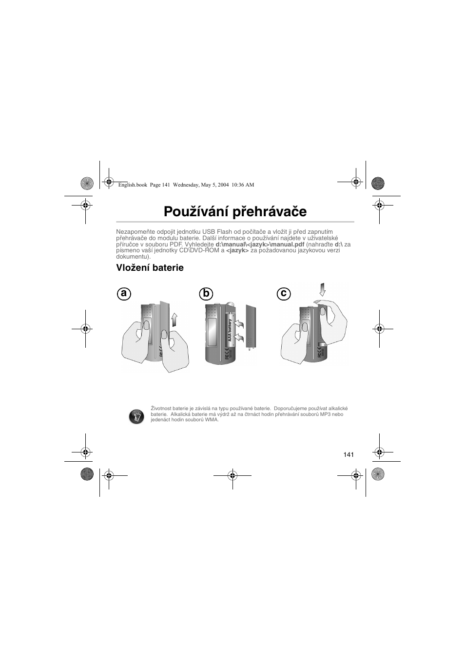 Používání přehrávače, Ab c | Musica CD Player User Manual | Page 141 / 184