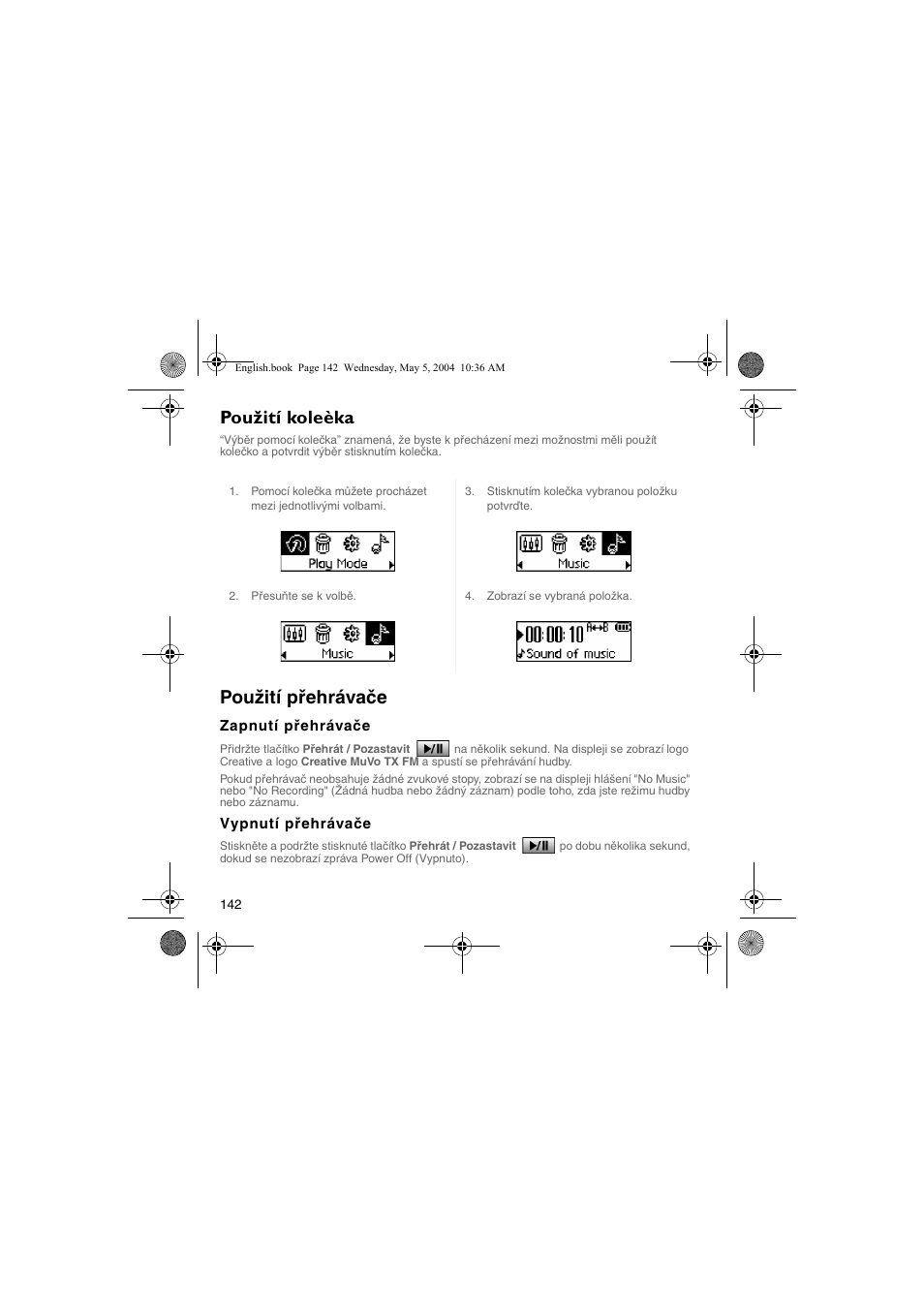 Použití koleèka, Použití přehrávače | Musica CD Player User Manual | Page 142 / 184