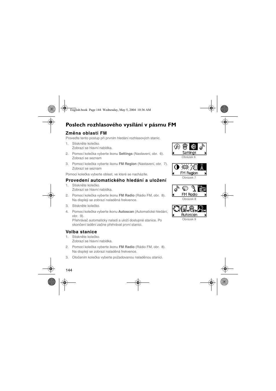 Poslech rozhlasového vysílání v pásmu fm | Musica CD Player User Manual | Page 144 / 184