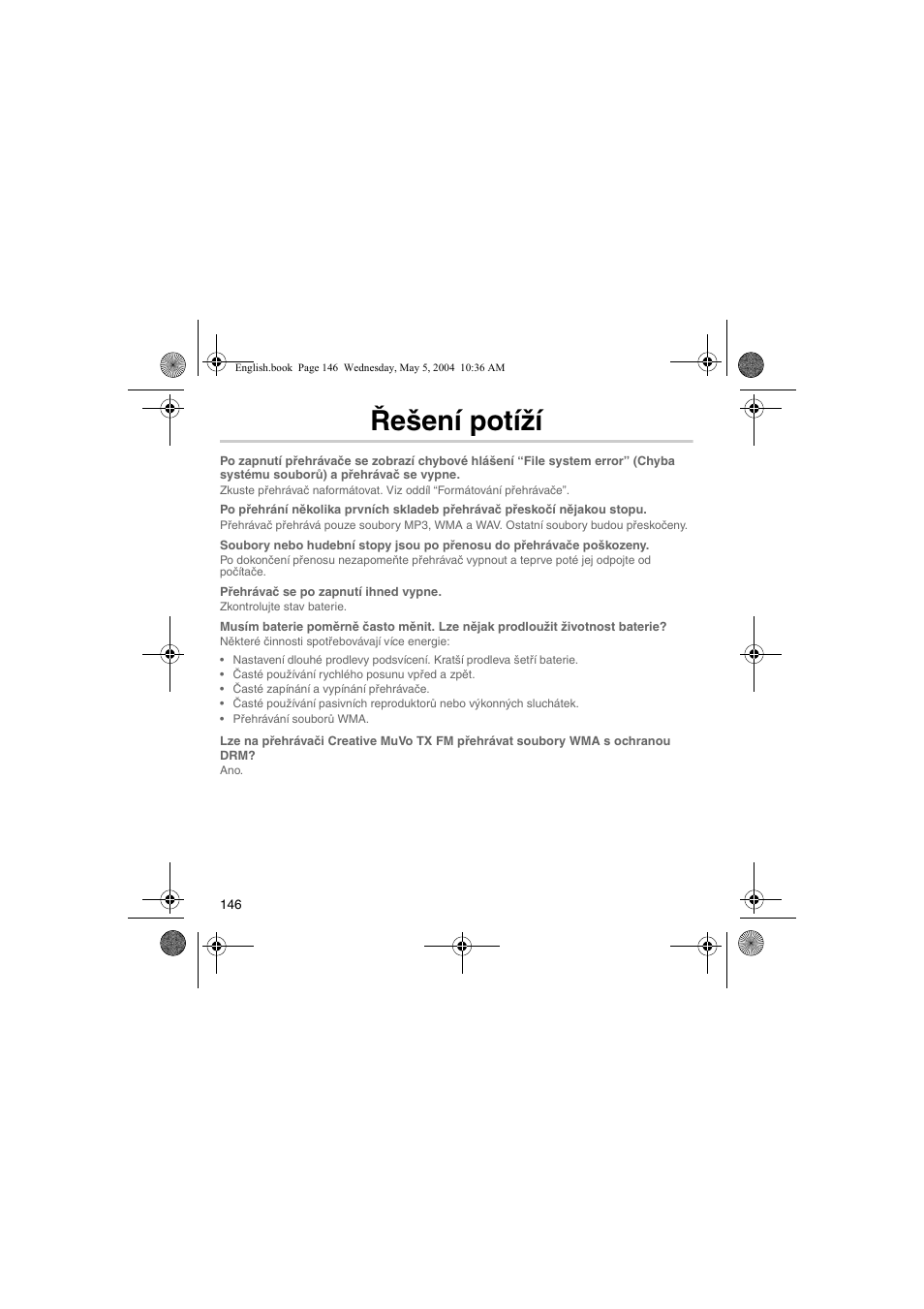 Řešení potíží | Musica CD Player User Manual | Page 146 / 184