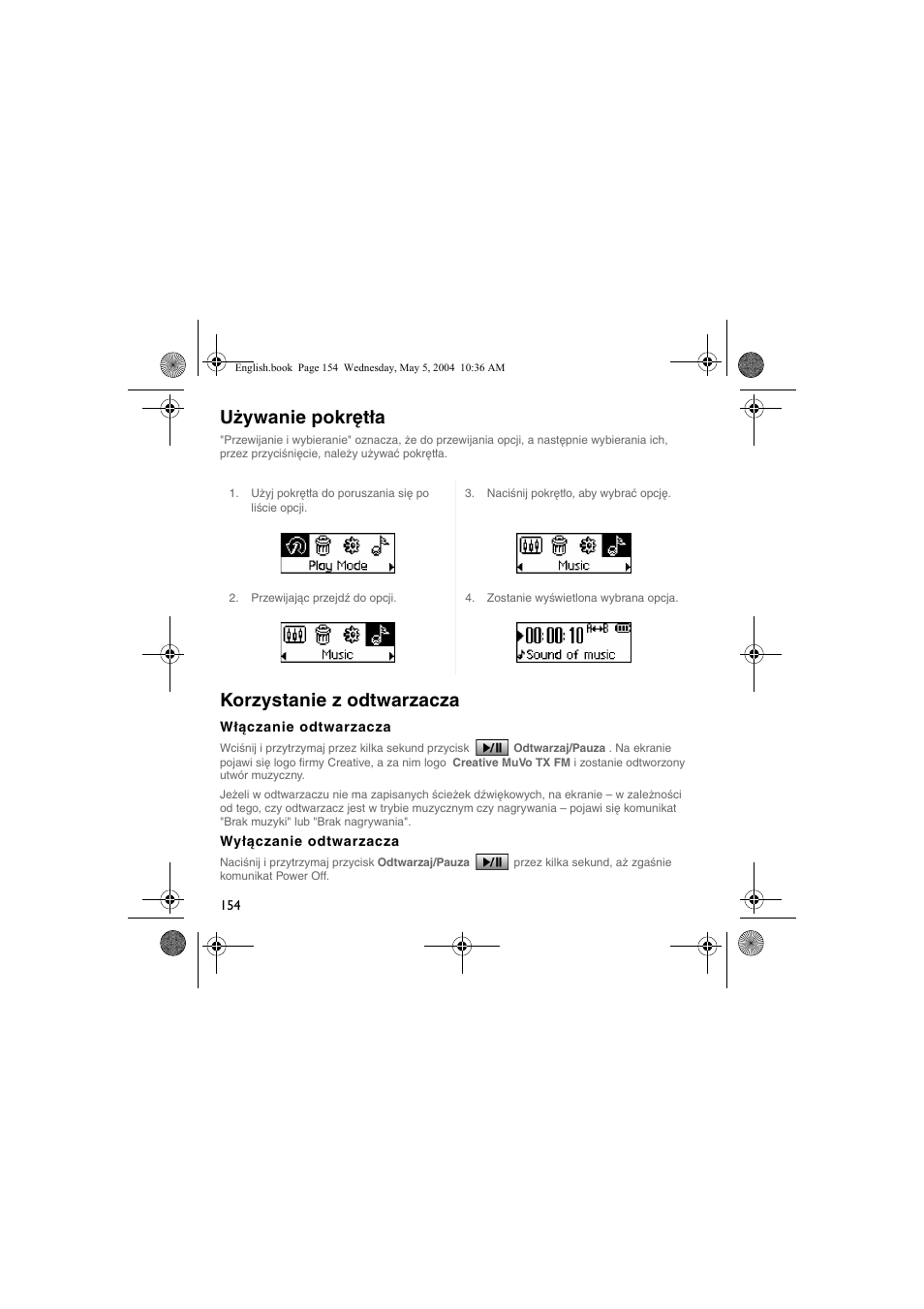 Używanie pokrętła, Korzystanie z odtwarzacza | Musica CD Player User Manual | Page 154 / 184