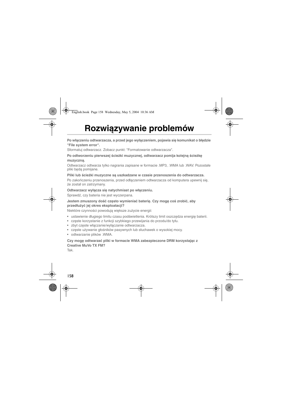 Rozwiązywanie problemów | Musica CD Player User Manual | Page 158 / 184
