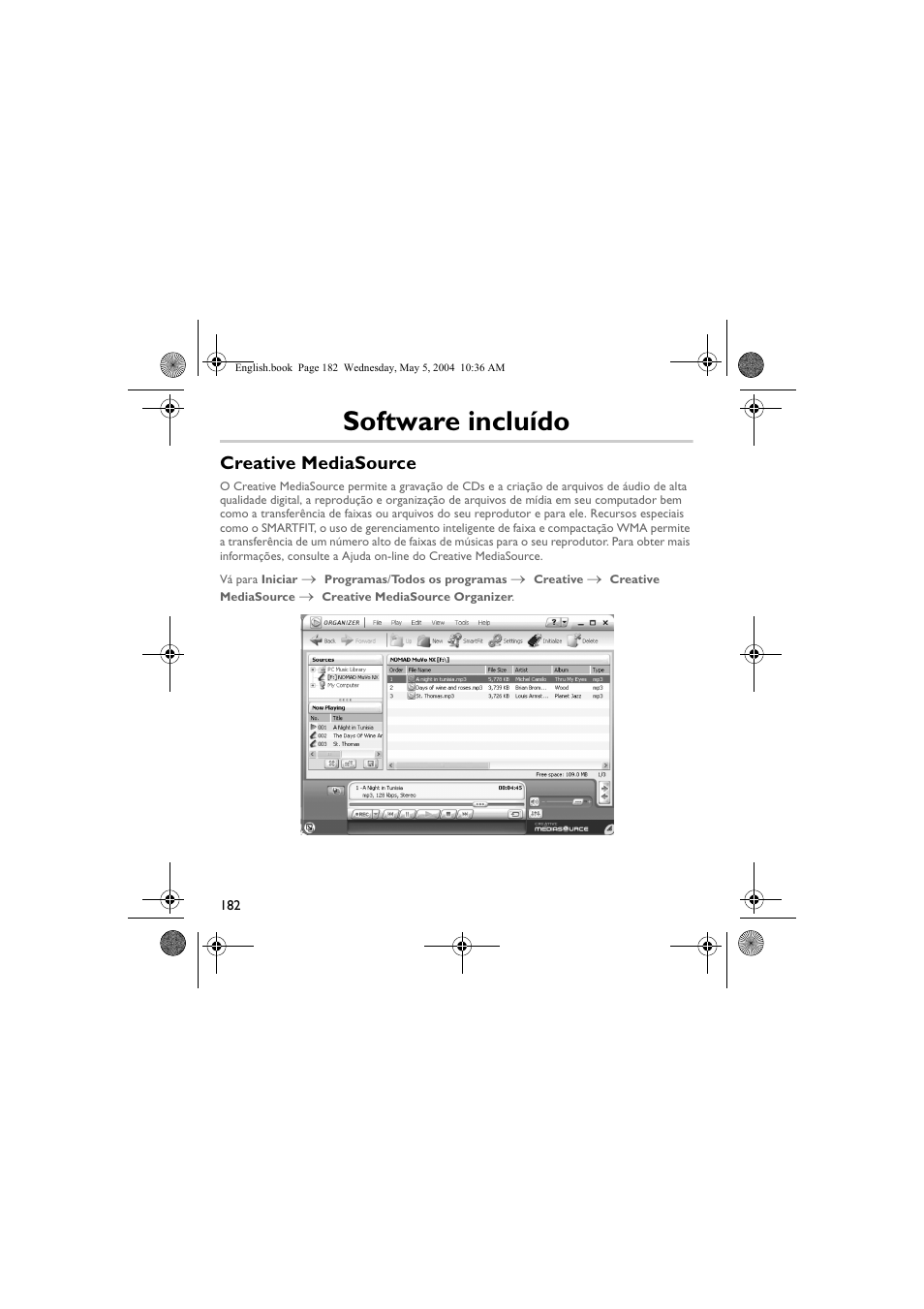 Software incluído, Creative mediasource | Musica CD Player User Manual | Page 182 / 184