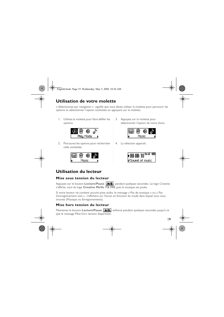 Utilisation de votre molette, Utilisation du lecteur | Musica CD Player User Manual | Page 19 / 184