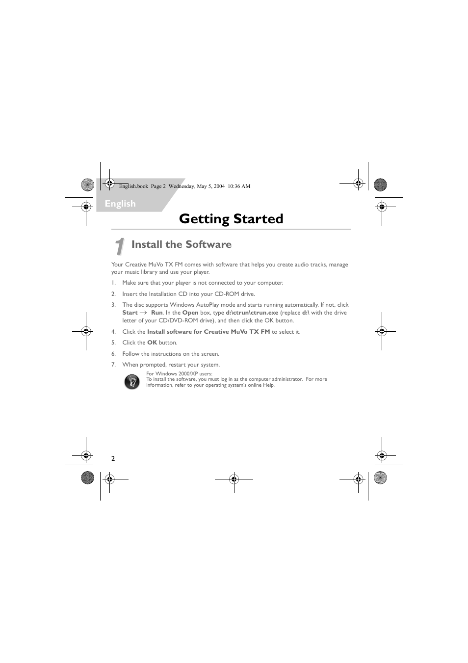 Getting started, Install the software | Musica CD Player User Manual | Page 2 / 184