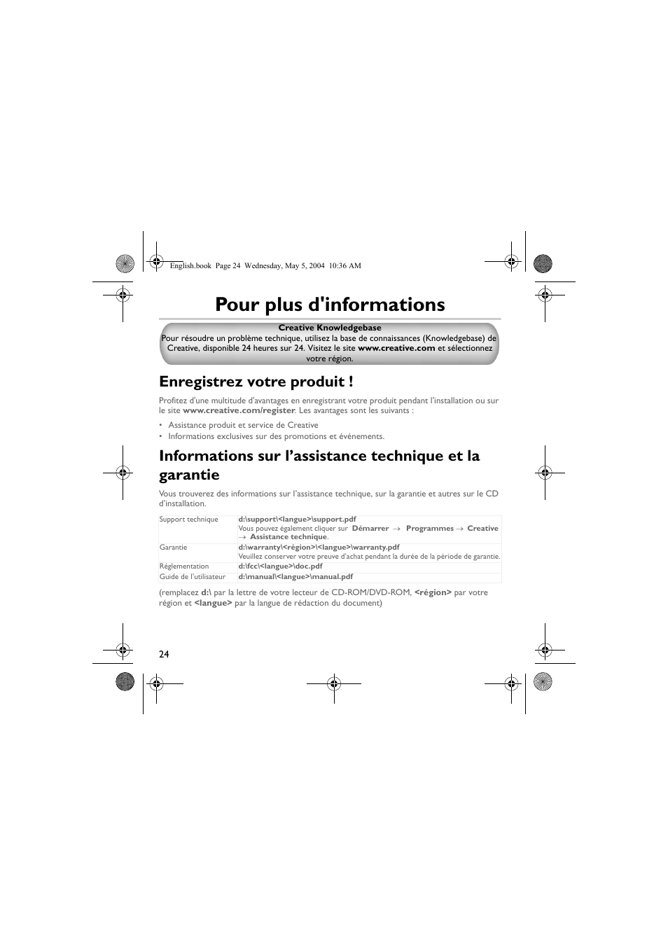 Pour plus d'informations, Enregistrez votre produit | Musica CD Player User Manual | Page 24 / 184
