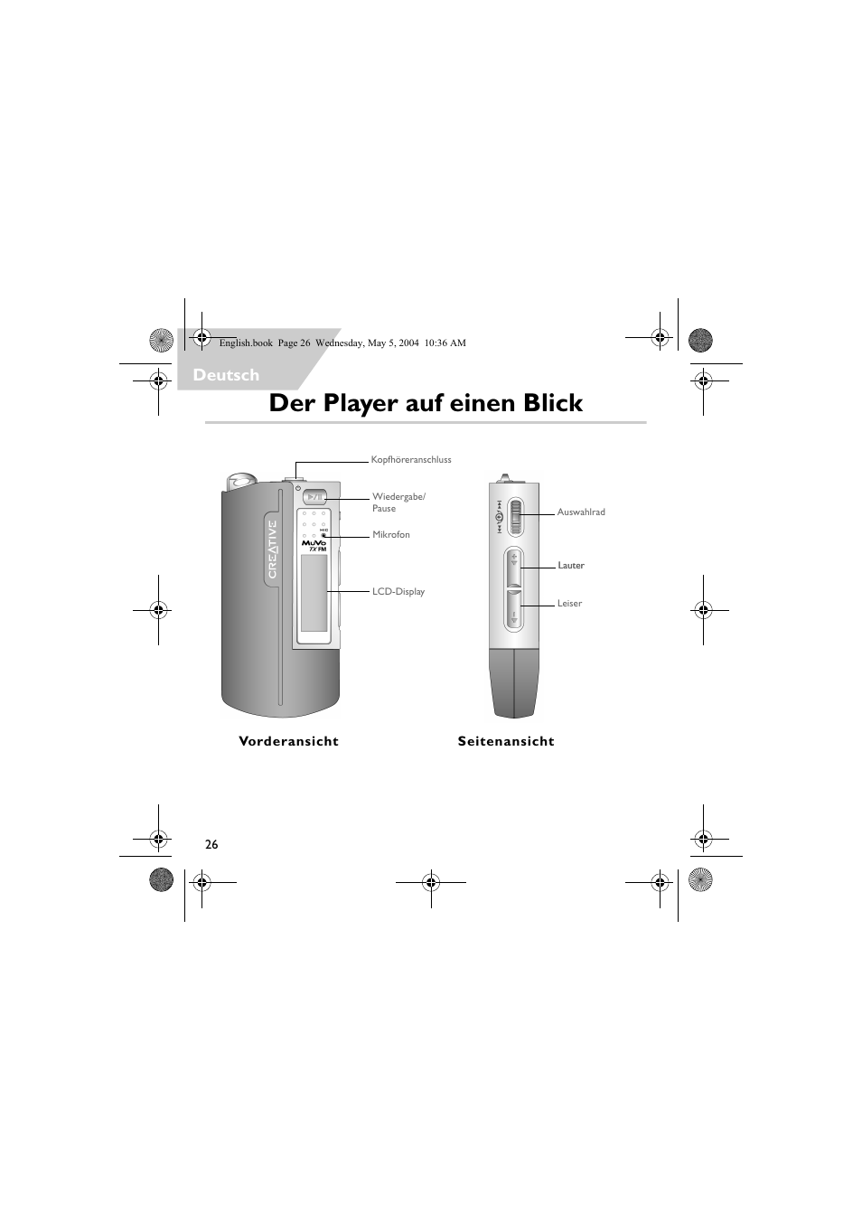 Der player auf einen blick, Deutsch | Musica CD Player User Manual | Page 26 / 184