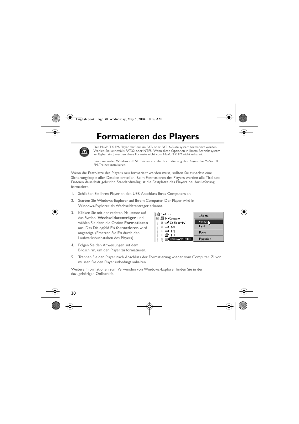 Formatieren des players | Musica CD Player User Manual | Page 30 / 184