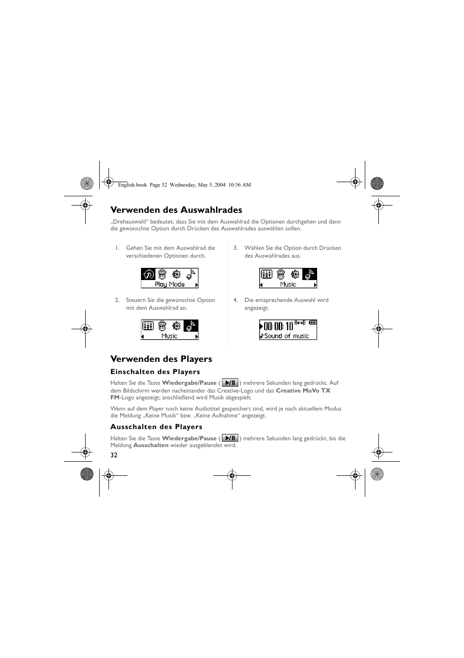 Verwenden des auswahlrades, Verwenden des players | Musica CD Player User Manual | Page 32 / 184