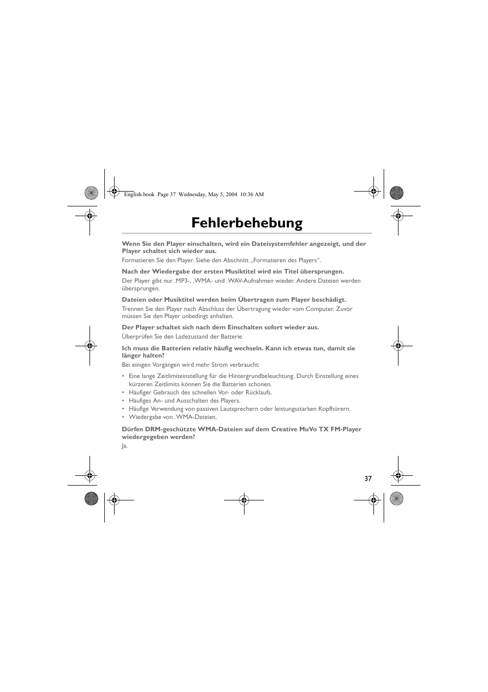 Fehlerbehebung | Musica CD Player User Manual | Page 37 / 184