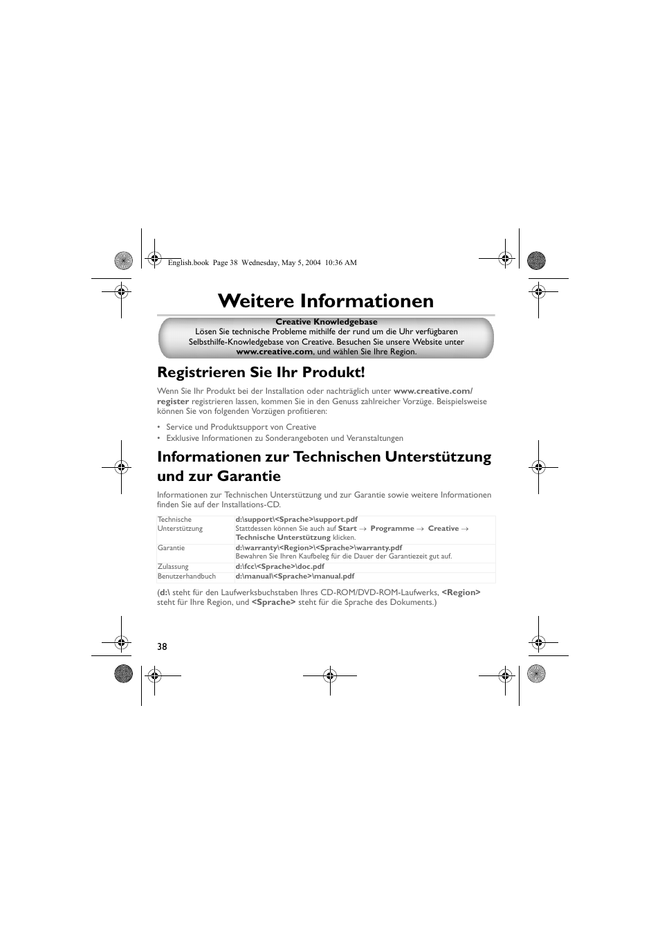 Weitere informationen, Registrieren sie ihr produkt | Musica CD Player User Manual | Page 38 / 184