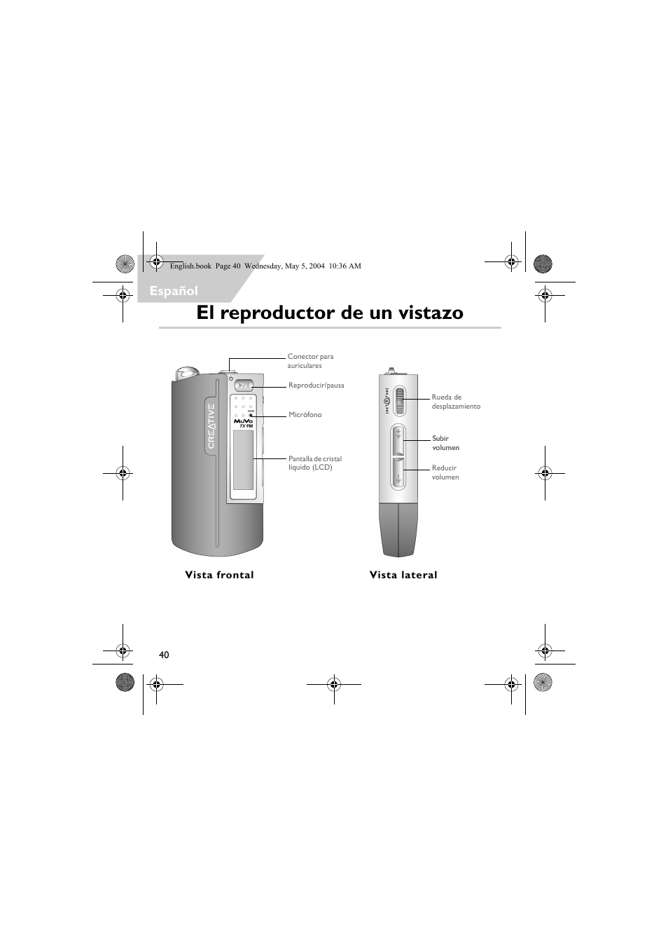 El reproductor de un vistazo, Español | Musica CD Player User Manual | Page 40 / 184