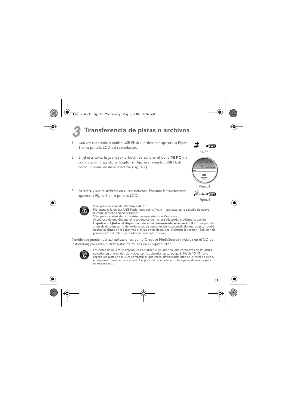 Transferencia de pistas o archivos | Musica CD Player User Manual | Page 43 / 184