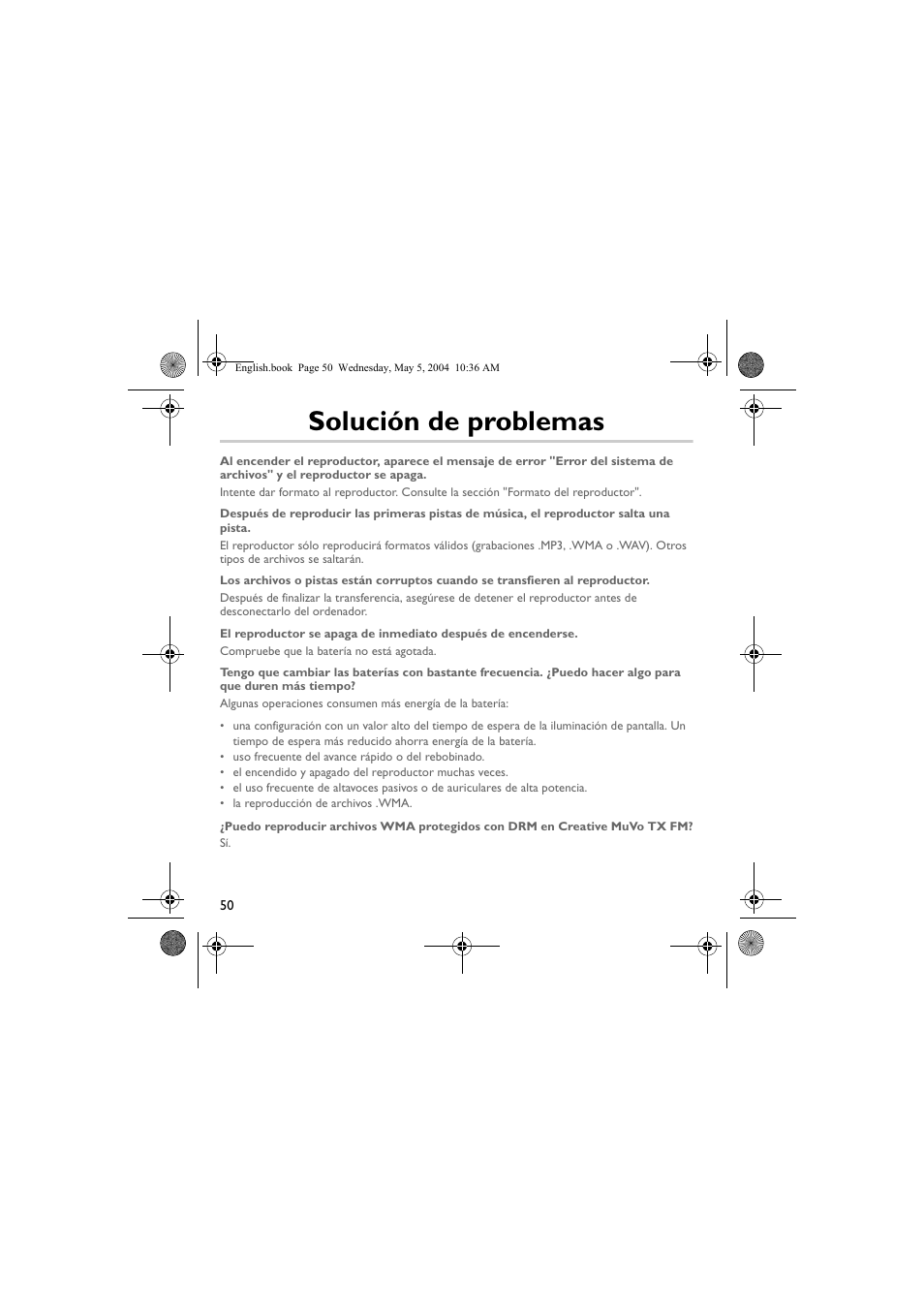 Solución de problemas | Musica CD Player User Manual | Page 50 / 184