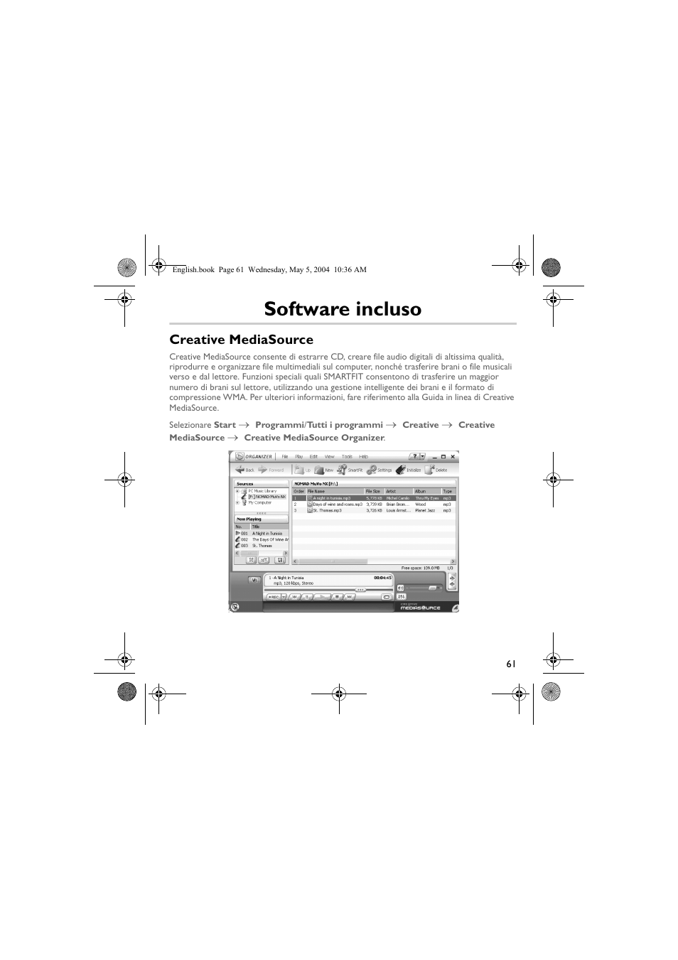 Software incluso, Creative mediasource | Musica CD Player User Manual | Page 61 / 184