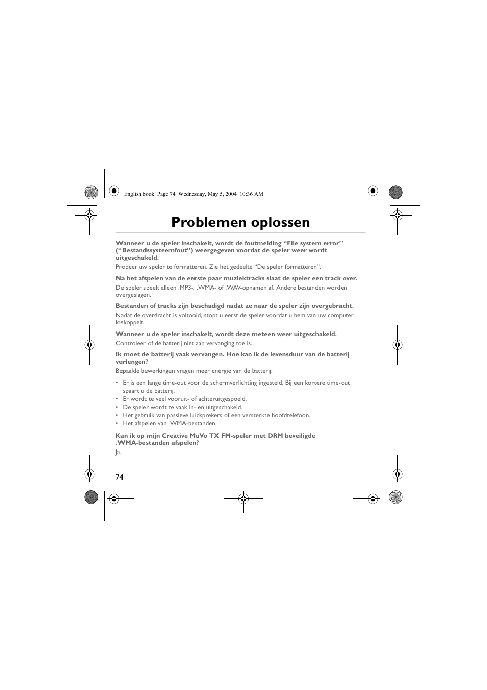 Problemen oplossen | Musica CD Player User Manual | Page 74 / 184