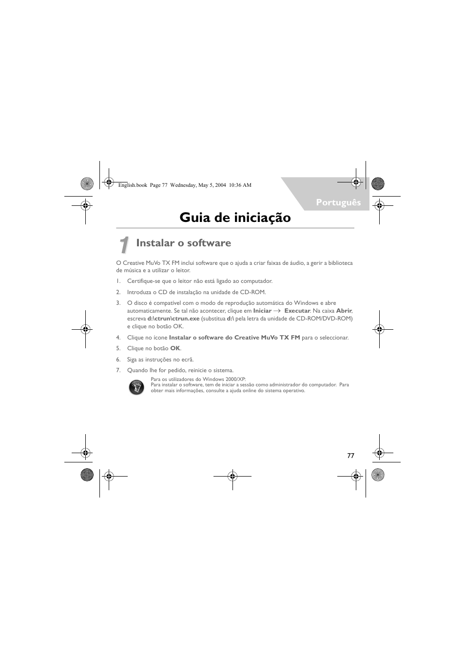 Guia de iniciação, Instalar o software | Musica CD Player User Manual | Page 77 / 184