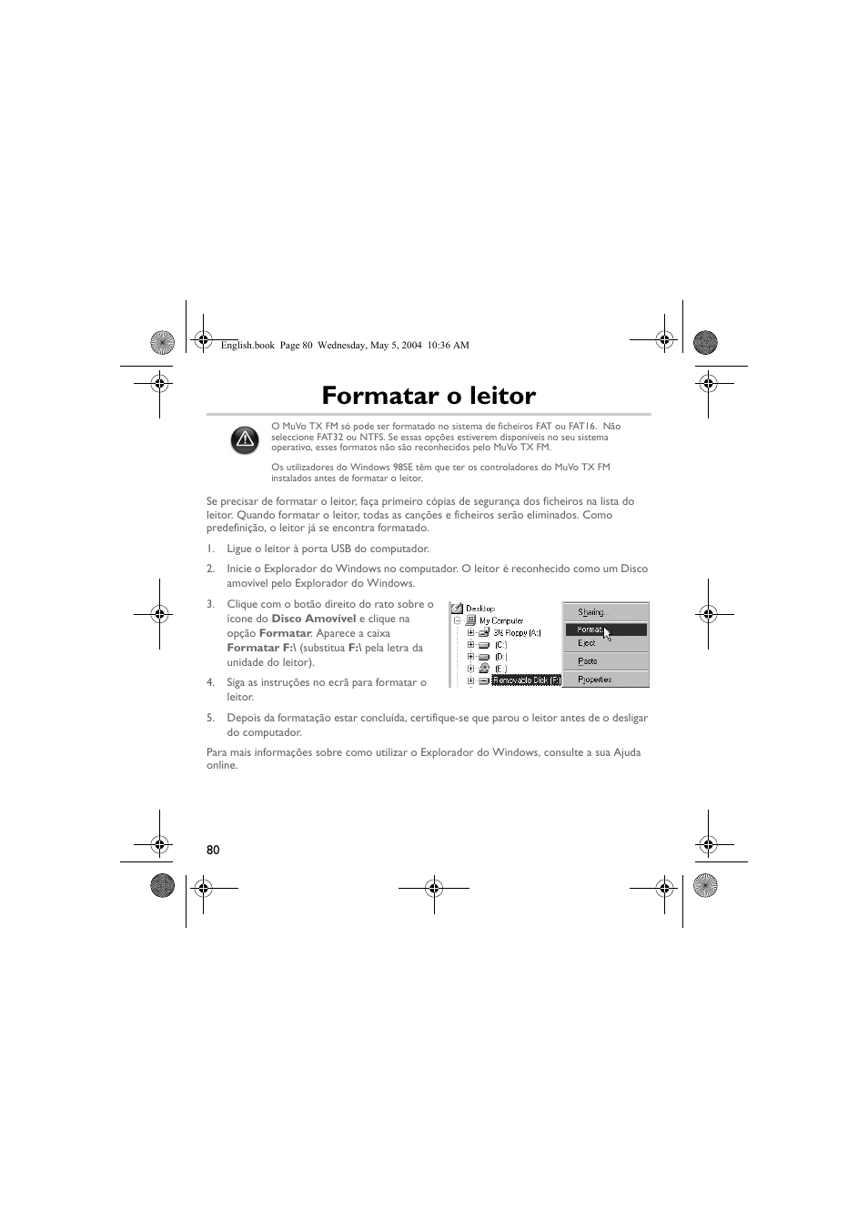 Formatar o leitor | Musica CD Player User Manual | Page 80 / 184