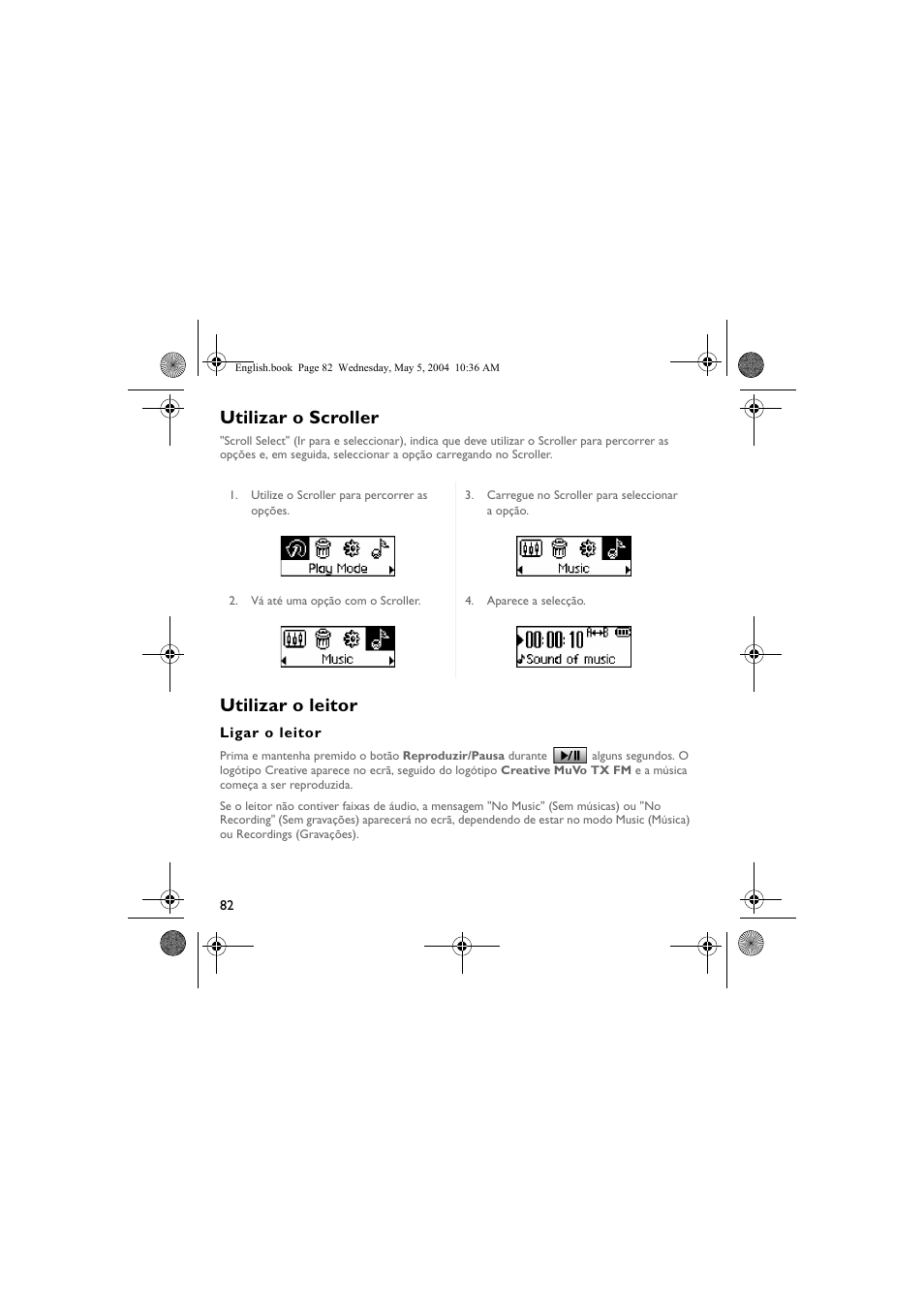 Utilizar o scroller, Utilizar o leitor | Musica CD Player User Manual | Page 82 / 184