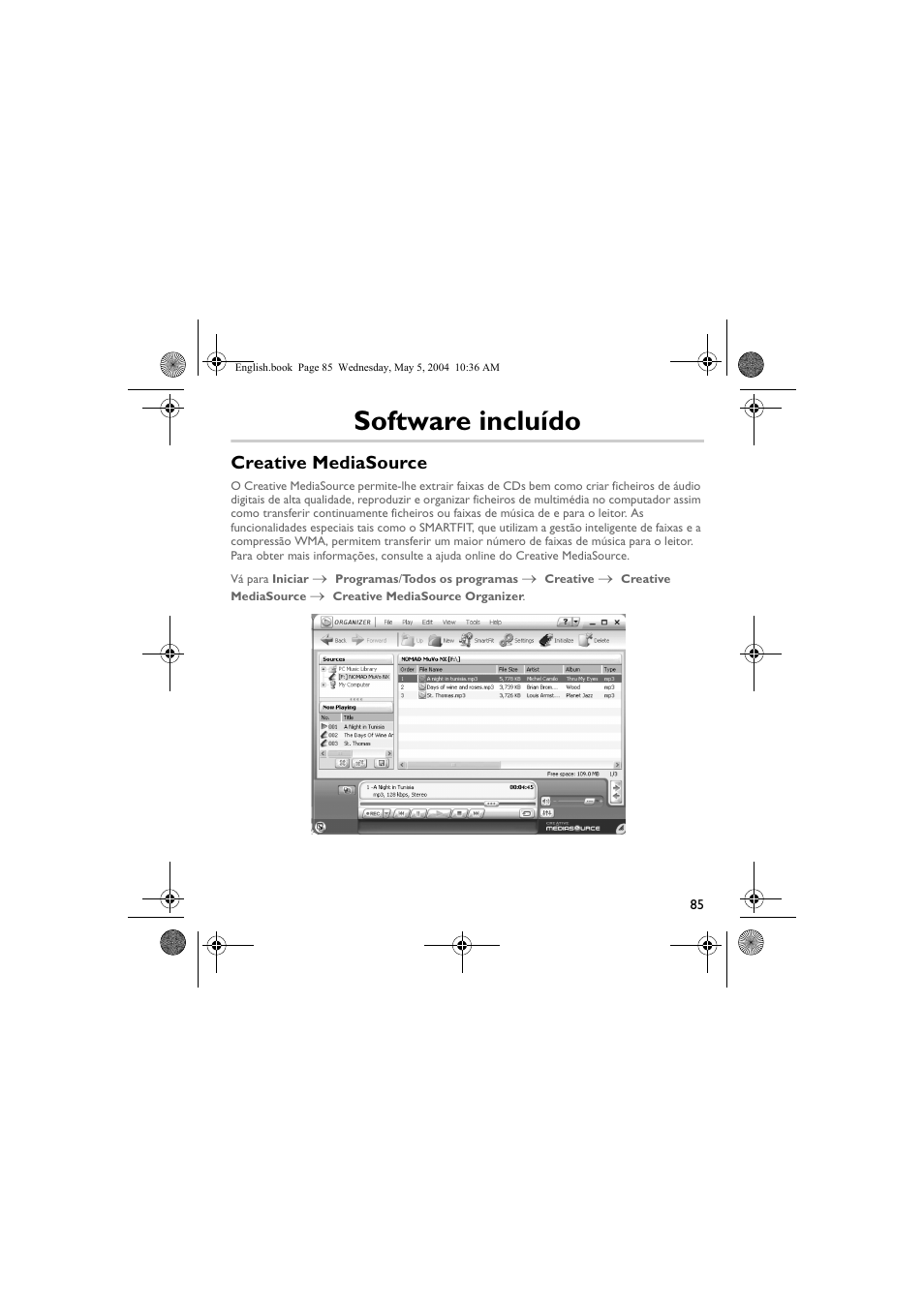 Software incluído, Creative mediasource | Musica CD Player User Manual | Page 85 / 184