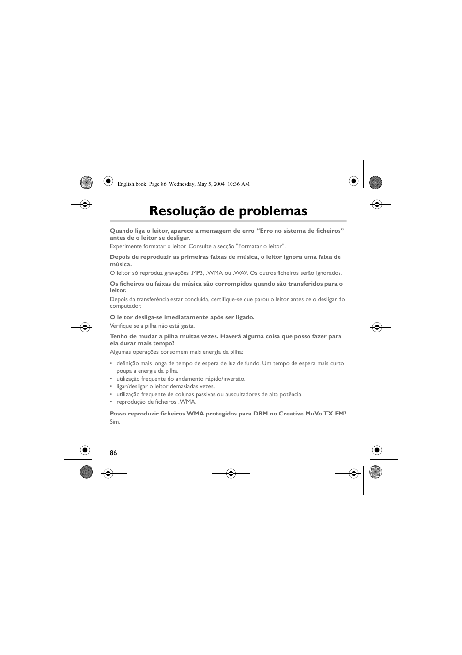 Resolução de problemas | Musica CD Player User Manual | Page 86 / 184