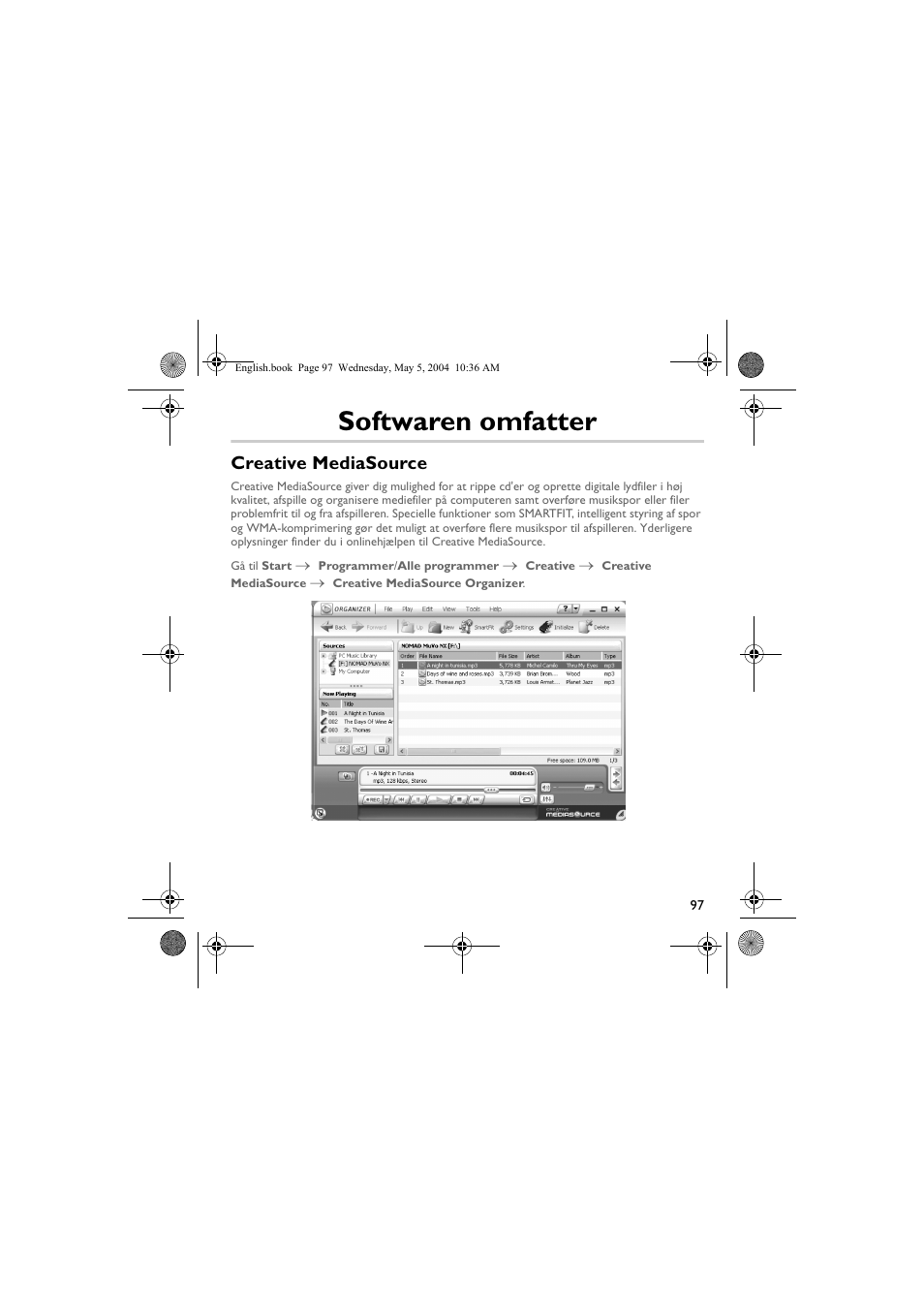Softwaren omfatter, Creative mediasource | Musica CD Player User Manual | Page 97 / 184