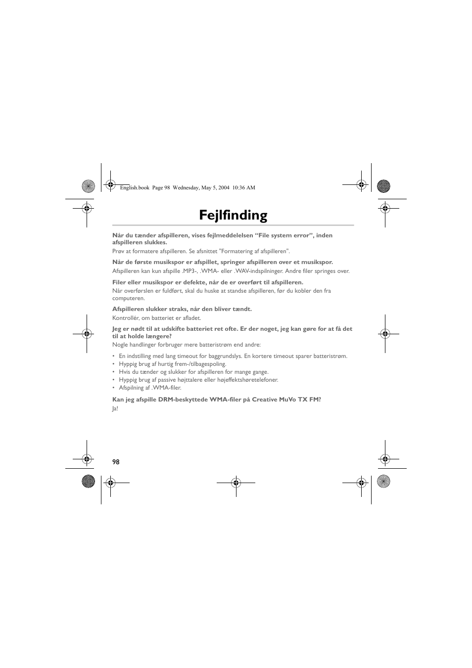 Fejlfinding | Musica CD Player User Manual | Page 98 / 184