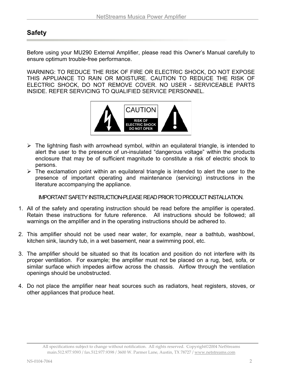 Safety | ClearOne MU290 User Manual | Page 6 / 16