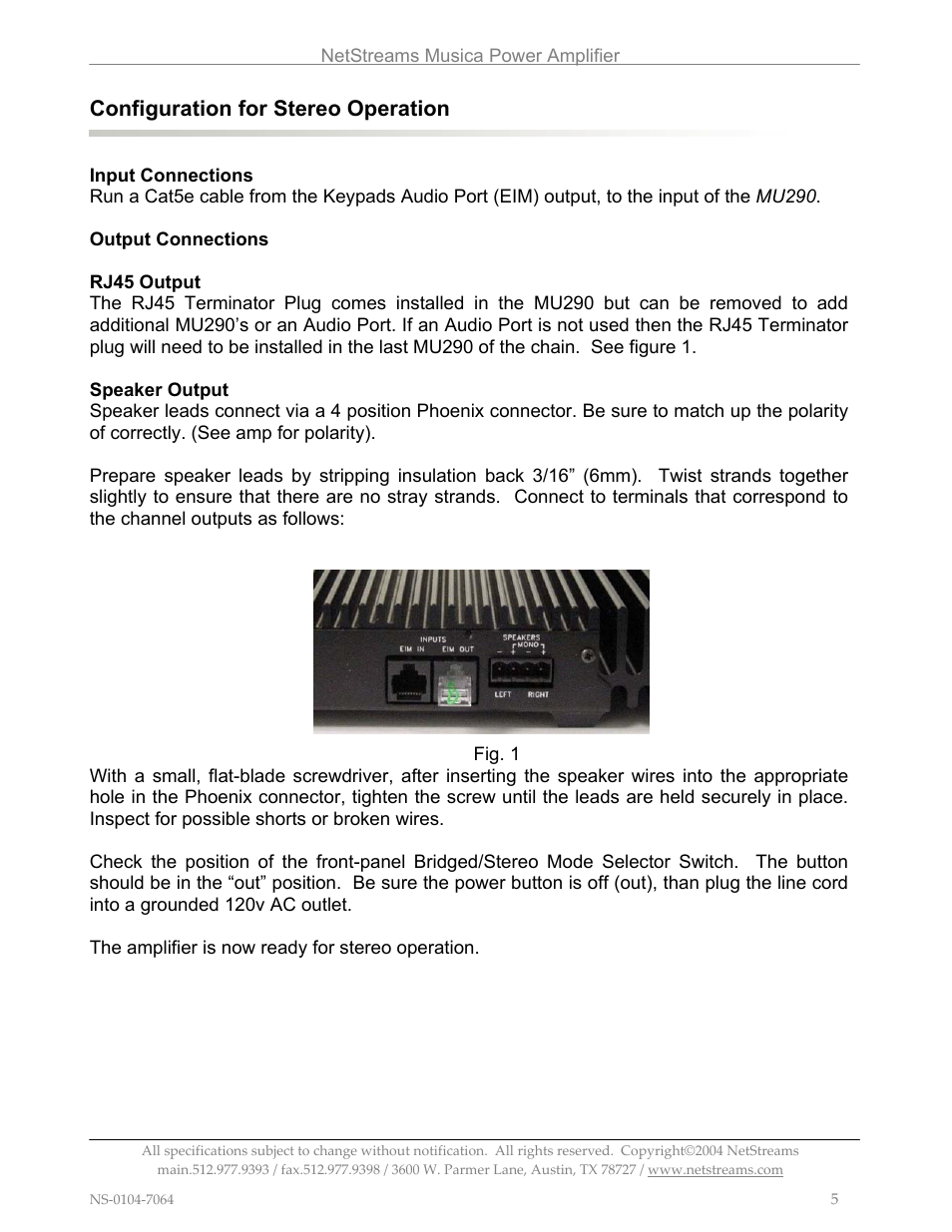 Configuration for stereo operation | ClearOne MU290 User Manual | Page 9 / 16