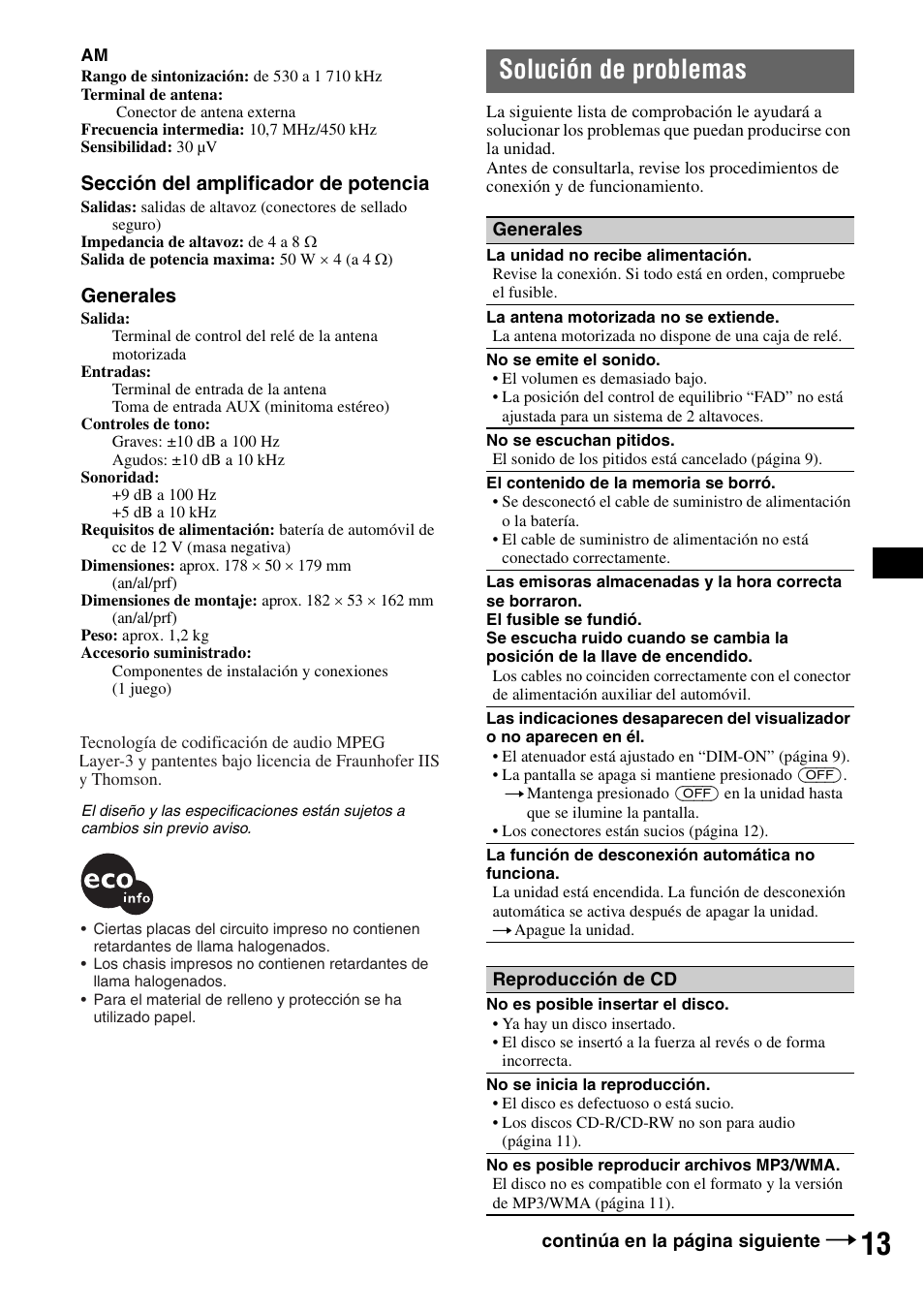 Solución de problemas | Musica CDX-GT210 User Manual | Page 27 / 32