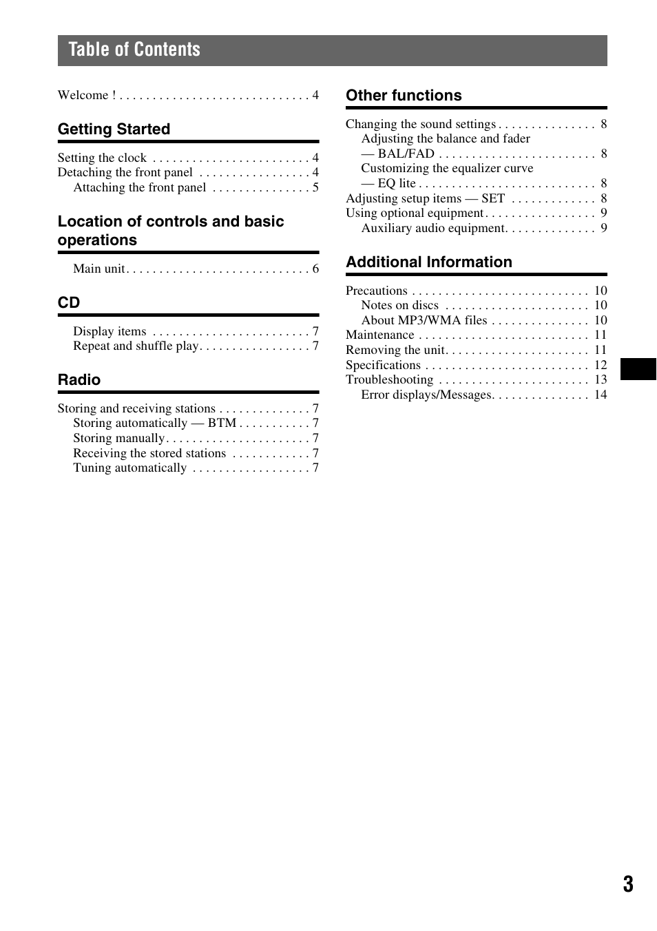 Musica CDX-GT210 User Manual | Page 3 / 32