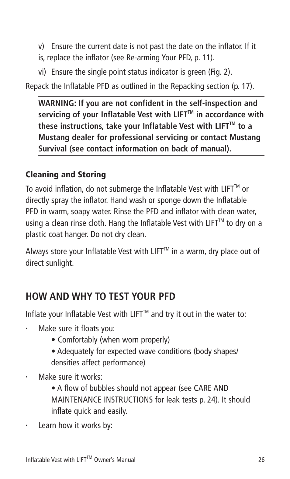 How and why to test your pfd | Mustang Survival MD0450 22 User Manual | Page 29 / 36