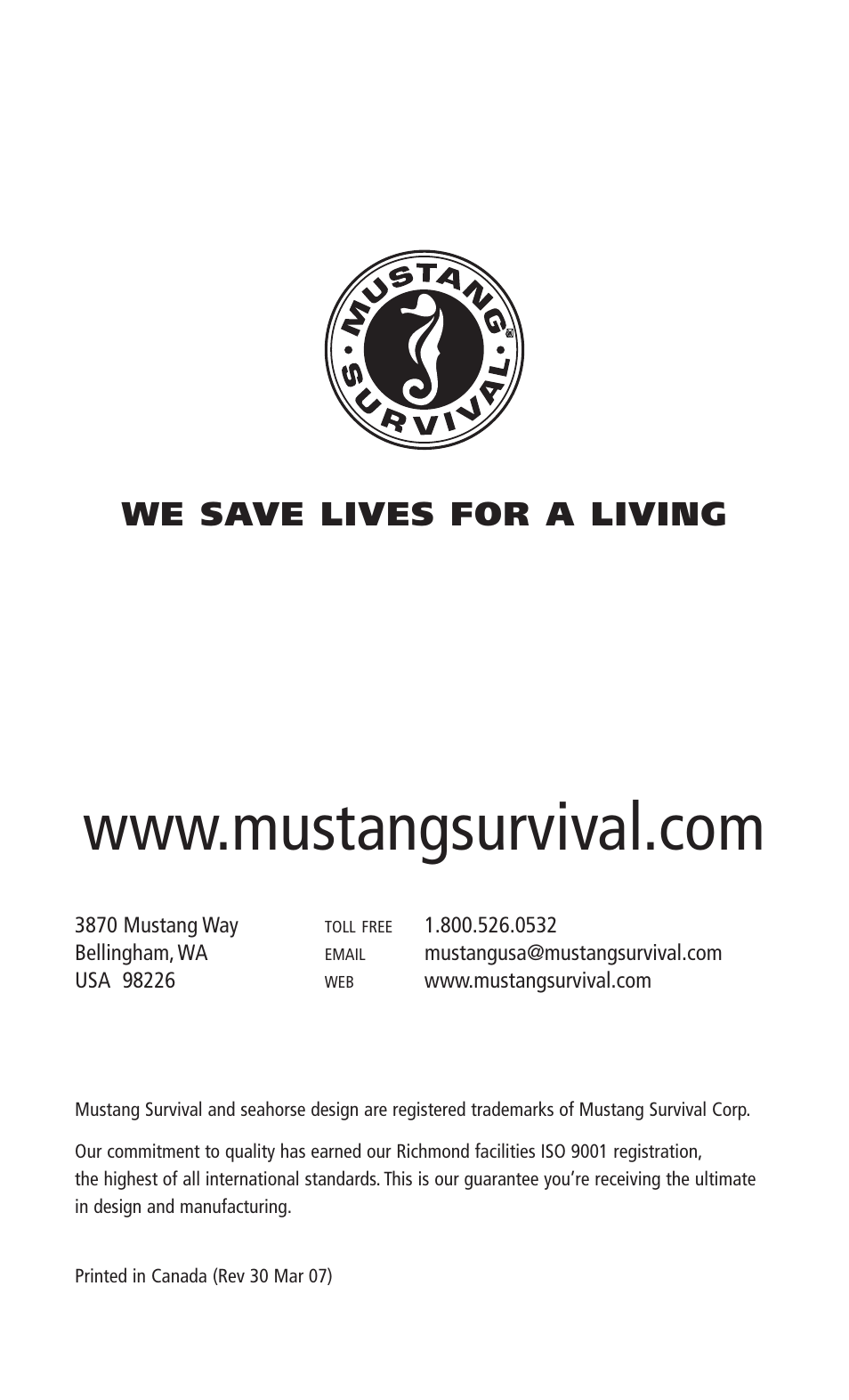 We save lives for a living | Mustang Survival MD0450 22 User Manual | Page 36 / 36